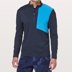 Lululemon Mens Division 1/2 Zip Long Sleeve Pullover Navy Light Blue Medium